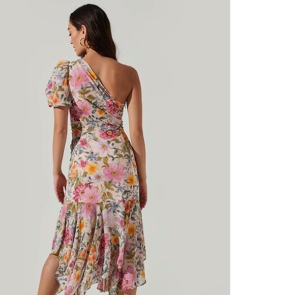Astr The Label Beige Floral Printed One Shoulder A-Line Midi Dress Size S - Picture 3 of 15